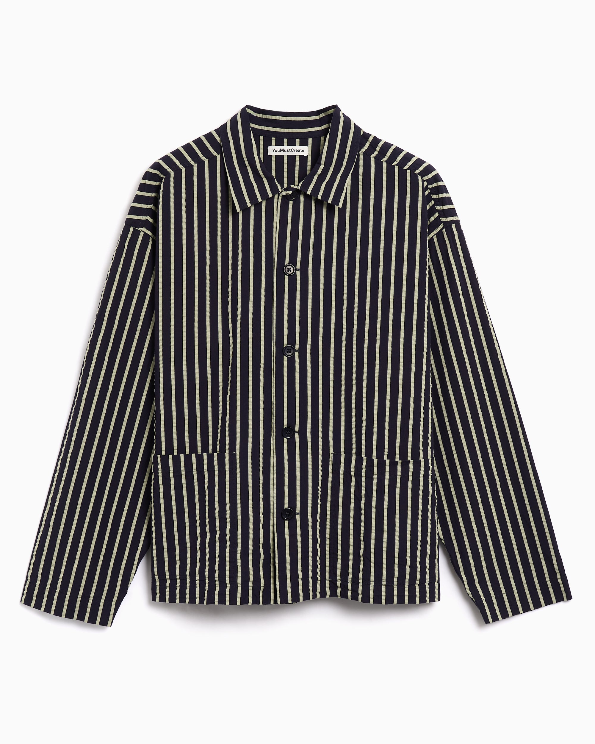 Jackets Coats YMC PJ Striped Relaxed Men's Overshirt - P5YMF-NAVYYELLOW