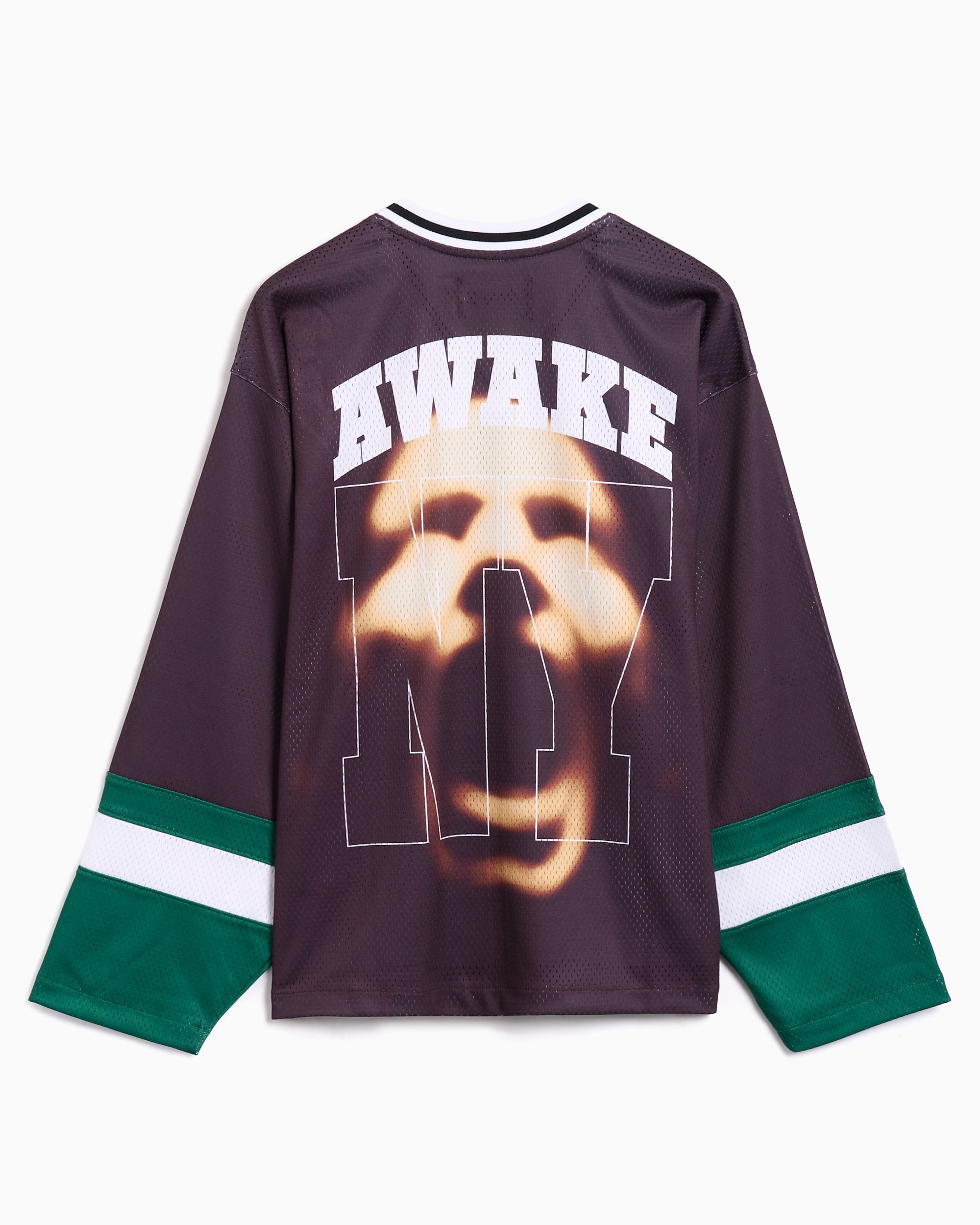 T-Shirts Awake NY Hockey Graphic Long-Sleeved Oversize Men's Jersey T-Shirt - AWK-FW25-TP005-BRN