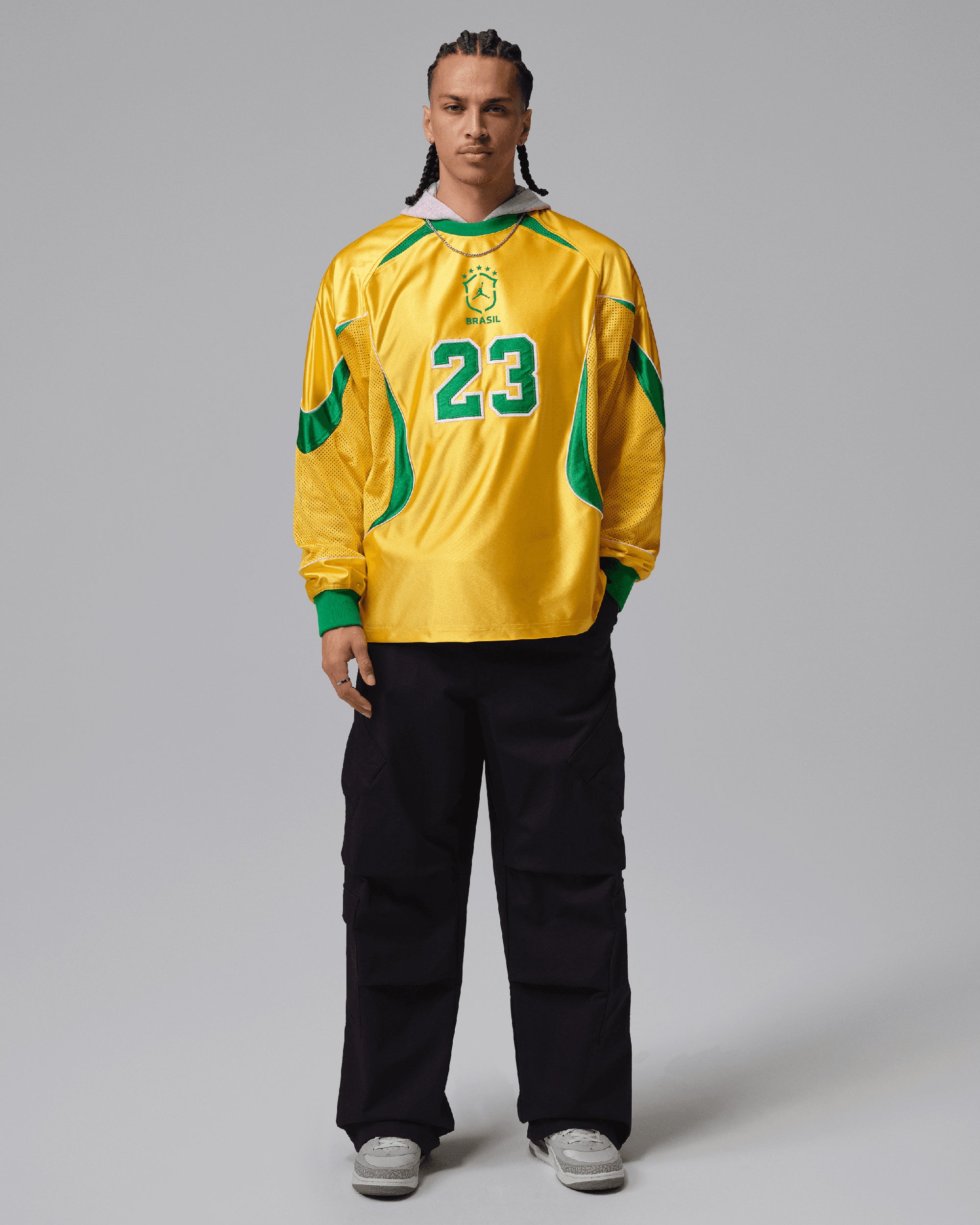 T-Shirts Jordan Brasil Goalkeeper Logo Long-Sleeved Relaxed Men's Jersey T-Shirt - IF3900-741