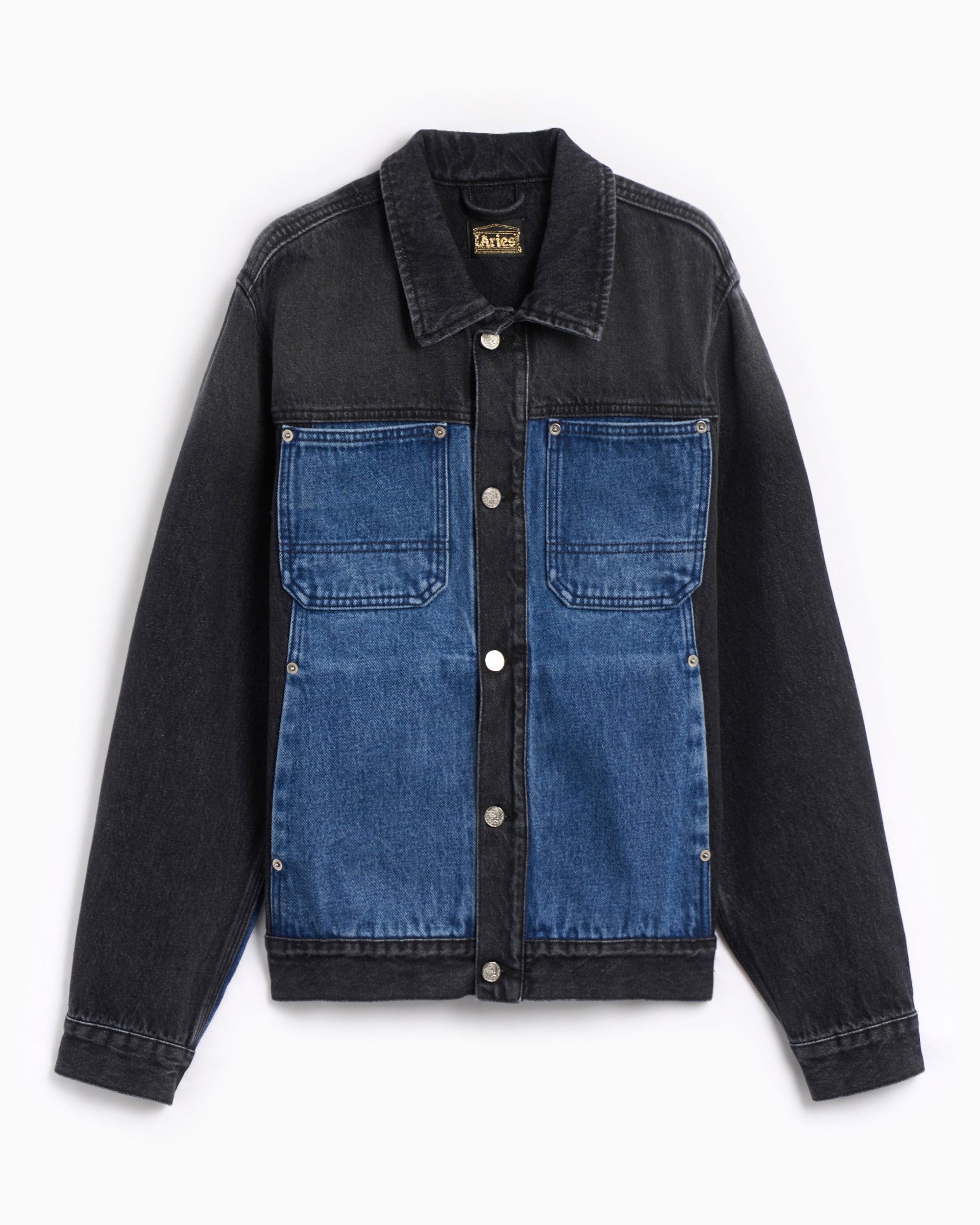 Jackets Coats Aries Colourblocked Men's Denim Work Jacket Men's Denim Jacket - SUAR70305X-BLKBLU