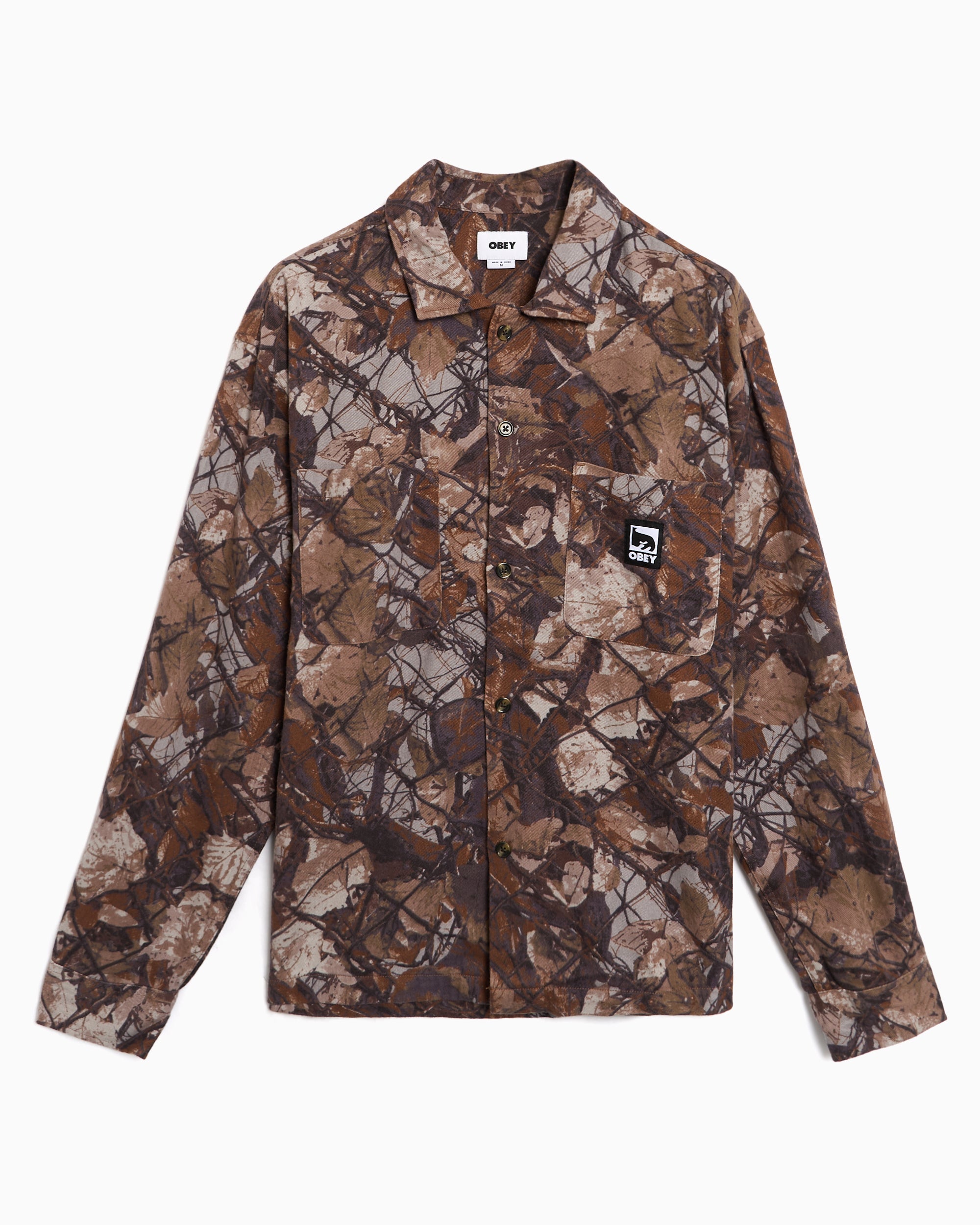 Jackets Coats OBEY Clothing Fence Camo Print Relaxed Men's Overshirt - 181200422-FNC